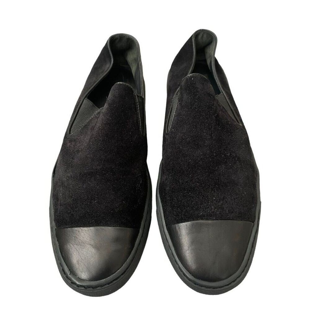 7 VINCE Neda Black Suede Slip-On Sneakers Leather Toe Cap